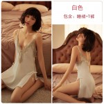 Guiruo Lace Sexy Open Front Temptation Thin Sling Sleeping Dress Lace up Sleeping Robe Bathrobe Women's Home Furnishing Set 272