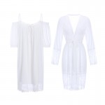 Guiruo brand sexy suspender nightgown robe perspective women's summer lace backless comfortable home set 2373