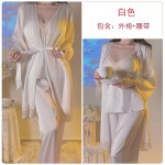 Guiruo Autumn and Winter New Satin Lace and Chest Cushion Slim Fit Suspender Top Long Pants Lace up Outer Robe Home Suit Set