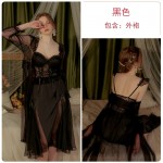 Guiruo Brand French Satin Lace Open Back Deep V with Chest Pads Gathered Strap Sleeping Dress Home Suit Set W2799