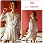 Guiruo Deep V Sling Loose European and American Cute Thin Style Pullover Sweet Sling Sleeping Dress Outer Robe Home Suit Set 267