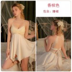 Guiruo Summer Satin Lace Lace Strap V-Neck Temptation Irregular Skirt Nightwear Comfortable Outrobe Home Suit 3423