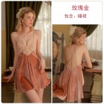 Guiruo brand sexy low cut pajamas, velvet open back suspender pajama dresses, tie up outerwear, women's home clothing set 2826