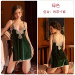 Guiruo Brand French Temperament Sexy Suspended Sleeping Dress Deep V Open Back Velvet Robe Cardigan Home Suit Set 588