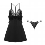 Guiruo Fun Lingerie Women's Sexy Satin Deep V Lace Backless Temptation Sleeping Dress Home Suit Set 700