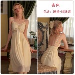 Guiruo New Sexy Deep V Sling Sleeping Dress Casual Comfortable Outer Robe Backless and Chest Cushion Home Suit Set P2259