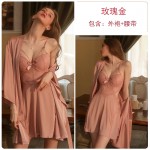 Guiruo Sexy Pajamas Solid Color Backless Temptation Chest Cushion Steel Ring Suspender Sleeping Dress Outer Robe Comfortable Home Set 2044