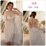 Guiruo Sexy Backless Seduction Long Steel Ring Chest Cushion Gathered Strap Sleeping Dress Outer Robe Home Suit Set J2987