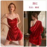 Guiruo Brand Velvet Sweet Lace Perspective Robe Loose and Comfortable Suspended Sleeping Dress Women's Homewear Set 1924