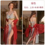 Guiruo New Fun Underwear Mesh Perspective Sexy Open Waist Lace up Ancient Hanfu Bed Uniform Set 2423