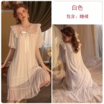 Guiruo brand sexy pajamas V-neck breathable private room short sleeved short skirt outer robe palace style home suit 2445