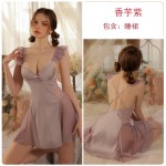 Rose Like Spring and Summer Pure Desire Mesh Perspective Attractive Slim Fit Hanging Strap Sleeping Dress Outer Robe Women's Home Fury Set P3119