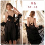 Guiruo Sexy Deep V Chest Cushion Steel Ring Gathering Perspective Lace Satin Suspended Sleeping Dress Women's Home Set J2987