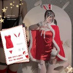 Guiruo Velvet Low cut V-neck Sexy Slim Fit Velvet Suspender Sleeping Dress Cloak Christmas Uniform Fun Set 1115