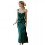 Guiruo Brand Silk Smooth Satin Stacked Collar Cross Lace Up Waist Show Slim and Long Women's Home Sleeping Dress Q3414