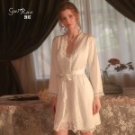 Guiruo Sweet Lace Bow Small Breast Pajama Open Back Suspended Sleeping Dress Outer Robe Home Furnishing Set Issued on behalf of 1574