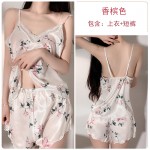 Guiruo Spring/Summer Sexy Printing Solid Color Pajamas Comfortable Large Strap Shorts Home Suit Set Issued on behalf of 19070