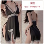 Guiruo Sexy Deep V Low cut Waist Slim Sleepwear Open Back Split Suspended Dress Home Furnished Women's Set Replacement 562