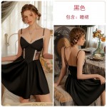 Guiruo Sexy Pajamas Deep V Lace Casual Pure Desire Sweet Drop Dress Chest Pad Gathering Home Suit Set J2699