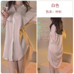 Guiruo Fashion Pleated Shirt Style Lapel Loose and Comfortable Large Boyfriend Style Satin Women's Sleeping Dress Home Suit 3685