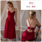 Guiruo French Sexy Backless Temptation Long Pajamas Simple Chest Cushion Suspender Sleeping Dress Home Suit J3283