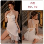 Guiruo Sexy Backless Temptation with Chest Pads Gathering Qipao Pure Desire Wind Hanging Neck Sleeping Dress Home Fur Set P3346