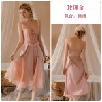 Guiruo Sexy Mesh Lace Steel Ring Gathering Chest Cushion New Year Sling Sleeping Dress Outer Robe Home Suit Set J2670