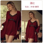 Guiruo Brand Velvet Sexy Deep V Lace Suspended Nightgown Long Sleeve Private Lace Up Nightgown Home Suit Set 622