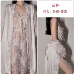 Guiruo Sexy Deep V Perspective Attractive Split Pajama Lace Up Hanging Pajama Dress Large Size Pajama Home Suit Set 311