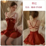 Guiruo Sexy Pure Desire Steel Ring Gathering Pajamas Ice Silk Bow Strap Dress Outer Robe Women's Home Fur Set 2359