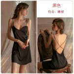 Qiruo Autumn and Winter Ice Silk Temptation Thin and Spicy Open Back Suspended Sleeping Dress Women's Private Small Chest Home Suit Set 1320