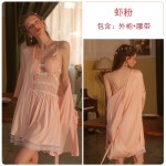 Guiruo Spring/Summer Sexy Hanging Strap Sleeping Dress Heart shaped Chest Cushion Casual Comfortable Outer Robe Mesh Women's Home Furnishing Set 2468