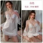 Guiruo Summer Thin Ice Silk Pajamas with Open Back Temptation and Chest Pads, Sleeping Dress, Outer Robe, Home Suit Set 3379