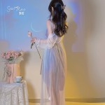 Guiruo Sexy Backless Perspective Lace and Chest Cushion Low Breast Temptation Mesh Sleeping Dress Outer Robe Home Set J3302