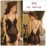 Guiruo Brand's New Summer Mesh Perspective Temptation Backless Pajamas Embroidered Hanging Dress Home Suit Set 1899