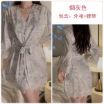 Guiruo Simple and Comfortable Printed Satin Lace and Chest Cushion Suspended Sleeping Dress Outer Robe Women's Home Furnishing Set 3809