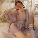 Rose Like Spring and Summer Pure Desire Mesh Perspective Attractive Slim Fit Hanging Strap Sleeping Dress Outer Robe Women's Home Fury Set P3119