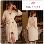 Guiruo Sexy Flannel Lace Splice Thickened Hanging Pajama Dress Lace up Outer Robe Women's Homewear Set P2875