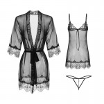 Guiruo Fun Lingerie Sexy Solid Lace Strap Dress Mesh Perspective Lace Up Outer Robe Home Suit Set 525