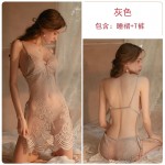 Guiruo Fun Underwear Sexy Deep V Lace Pajamas Women's Backless Temptation Sling Sleeping Dress Home Suit Set 1581