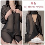 Guiruo Fun Underwear Sexy Chiffon Perspective Backless Loose Boyfriend Style Shirt Women's Pure Desire Uniform Set 3304