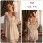 Guiruo Sexy Temptation Mesh Lace Strap Chest Cushion Open Back Suspended Sleeping Dress Casual Outrobe Home Suit Set 2481