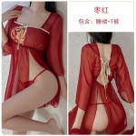 Guiruo Fun Underwear Sexy Solid Split Sexy Sleepwear Outer Robe Hanfu Role Playing Uniform Set 1645