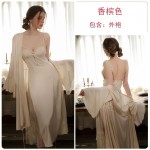 Guiruo satin patchwork lace sexy V-neck with chest pad fly sleeve long women's home wear pajama set Q3174