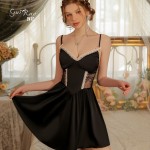 Guiruo Sexy Pajamas Deep V Lace Casual Pure Desire Sweet Drop Dress Chest Pad Gathering Home Suit Set J2699