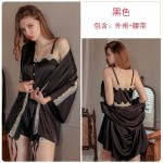 Guiruo Spring/Summer New Suspender Top Fold Drawstring Slim Shorts Lace up Outer Robe Women's Home Furnishing Set 1481