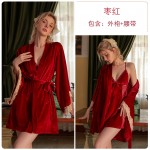 Guiruo Chest Cushion Gathered Velvet Pajamas Open Back Suspended Sleeping Dress Women's Outer Robe Comfortable Solid Color Home Suit Set 2523