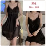 Guiruo Sexy Deep V with Chest Cushion Mesh Lace Pure Desire Backless Sleeping Dress Outer Robe Women's Home Suit Set 2241