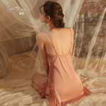 Guiruo Brand Comfortable Nightgown Sexy Hollow out Temptation Suspended Nightgown Lace up Outer Robe Women's Home Furnishing Set 2047