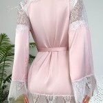 Guiruo Brand Satin Patch Lace Sexy, Sweet, Pure Desire Lace Up Ice Silk Comfortable Outer Robe Set Foreign Trade 9522